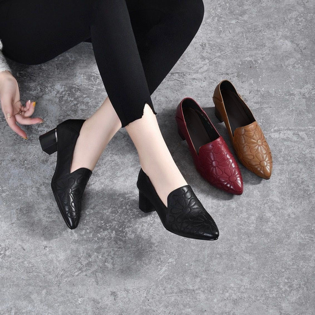 Tonette - Soft Leather Embroidered Pumps