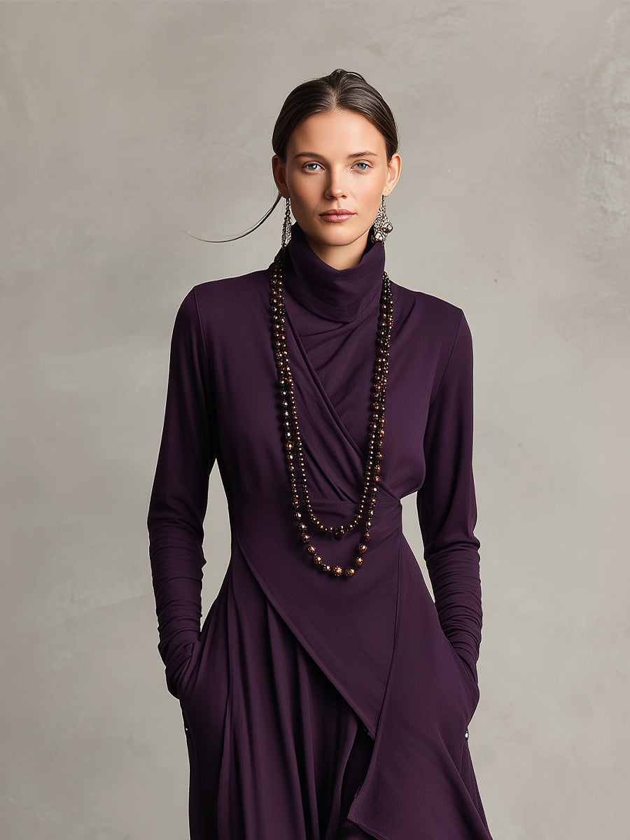 Natalia | Asymmetrical Maxi Knit Dress with Roll Neck