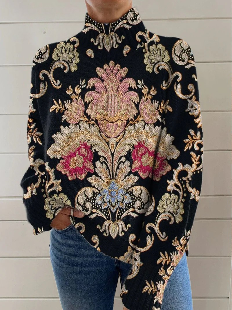 Sloane™ | Vintage Floral Knit Turtleneck